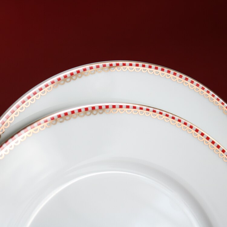 7 " Ceramic Plate/Gold Rim and Red Lace Dessert Pl... Grandado