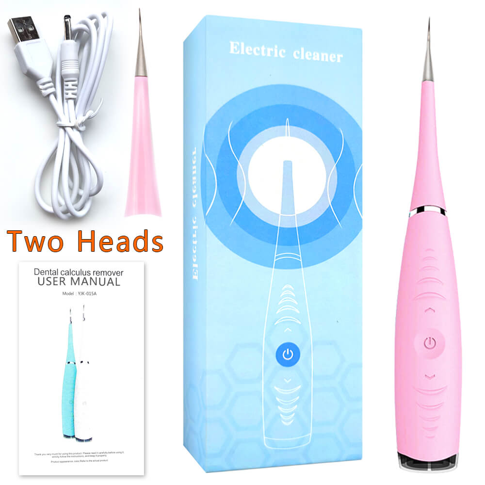 Ultrasonic Electric Dental Scaler Machine Tooth Calculus Tool Sonic Remover Stains Tartar Plaque Whitening Portable Oral Cleaner: Pink With 2 Heads