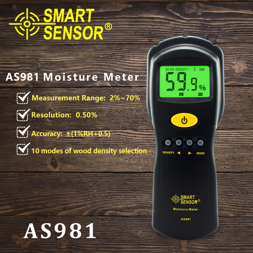 SMART SENSOR AS981 Digital Hygrometer Moisture Meter Wood Cardboard Lumber Concrete Buildings Humidity Detector Tester