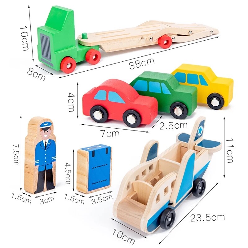 Children Wooden Double-Decker Truck Airplane Transport Set Simulation Model Toys Kid's Wooden Educational Toy For Children