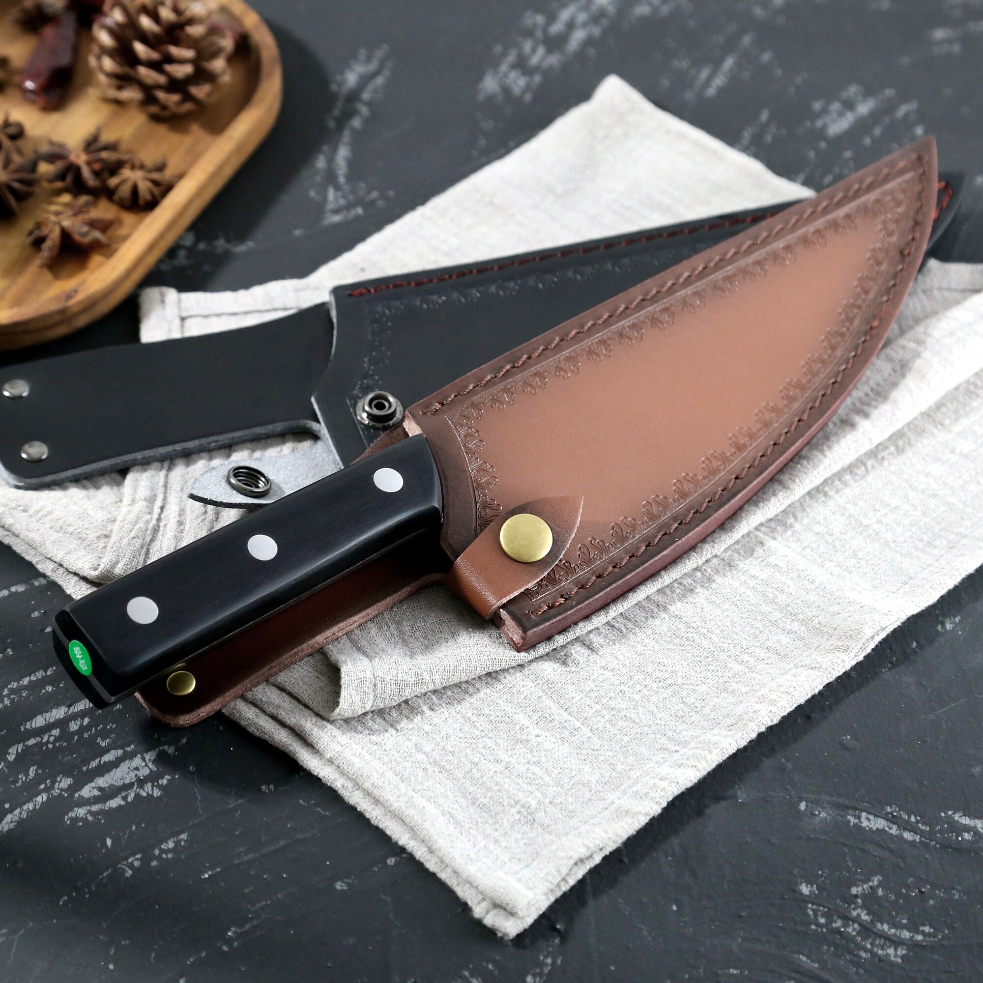 Xyj 2 Stks/set Koksmes Holster Leather Cover Schede Voor 8 Inch Keukenmessen Edge Guard Protector Met Riem Loop mes Mouwen