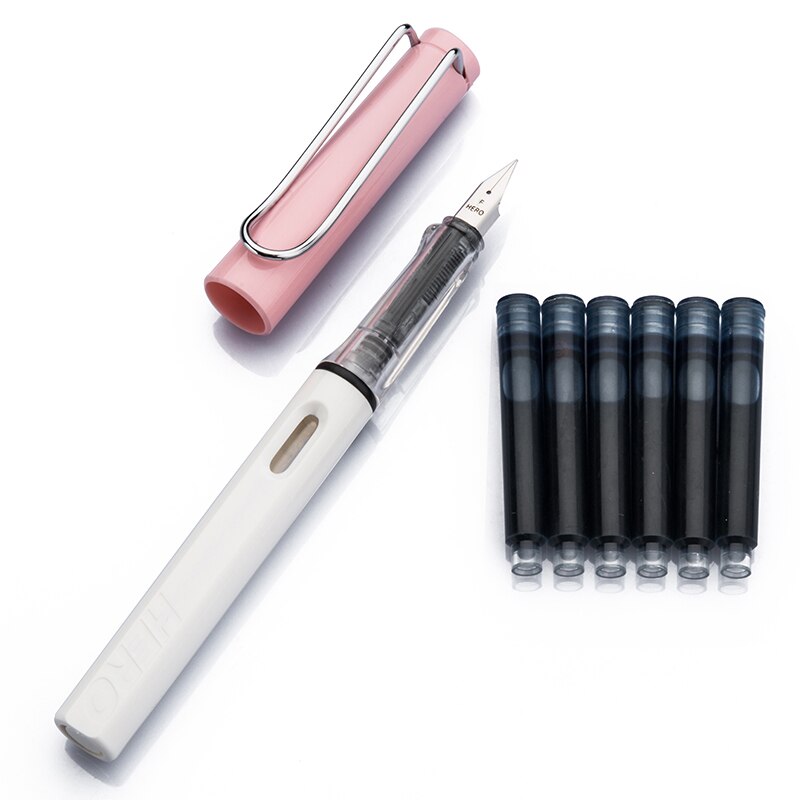 1Pc Hero 359 Klassieke Vulpen Originele Authentieke Plastic Kleur Transparant Ef Briefpapier Kantoor Schoolbenodigdheden Schrijven: pink and white