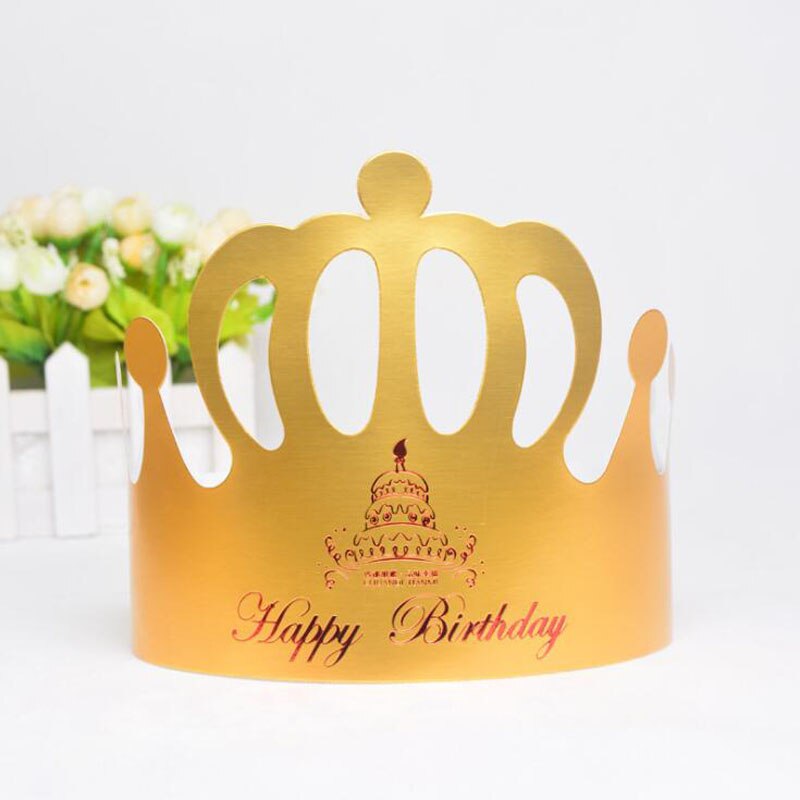 100 stks/partij Brithday Hoeden Feestartikelen Bronzing Hoed Kroon Gouden Kleur Met "Happy Birthday" Letters Voor Kinderen en volwassen