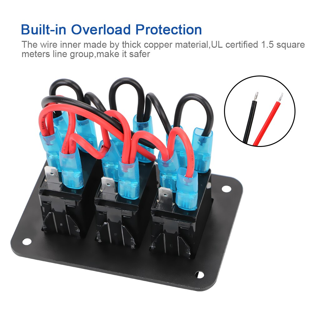 DC 12V/24V Overload Protection 3 Gang Rocker Switch Panel ON/OFF Lights Car Truck Marine Ship Circuit Breaker With Icon Sticker