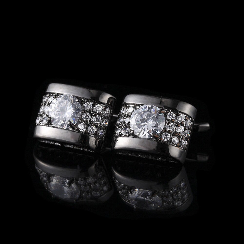 1Pair Rhinestone Mens Cufflinks Shirt Cuff Links Wedding Party 40JF