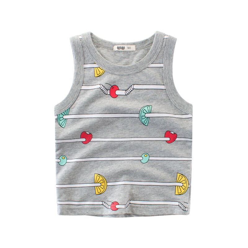 2-9 Y Kleine Jongens Vest Zomer Mouwloze Cartoon Tank Vruchten Gedrukt Hemdje Patchwork Losse Ronde Hals Trui Top: Grijs / 4-6 Y