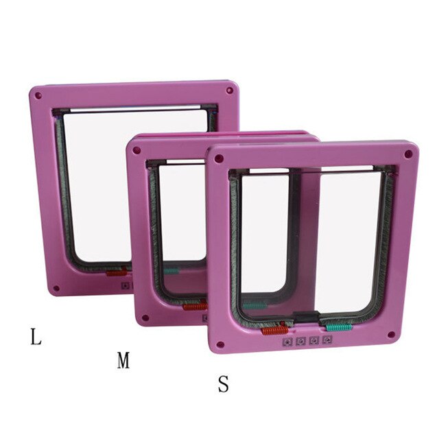 Porta de segurança com tampa para gato e cachorro, porta de plástico abs com buraco para cães, gatos e animais de estimação pequenos, fácil de usar e seguro: pink / XL