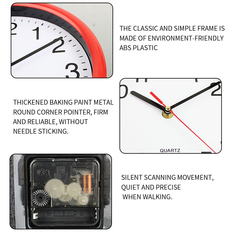 Simple Round 8 Inch White Background Clock Clock Study Room Kitchen Living Room Silent Scanning Quartz Wall Clock -1