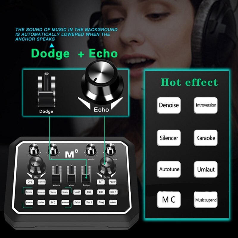 M8 sound card digital sound card live mixer microphone mixer is suitable for equipment k song recording live singing