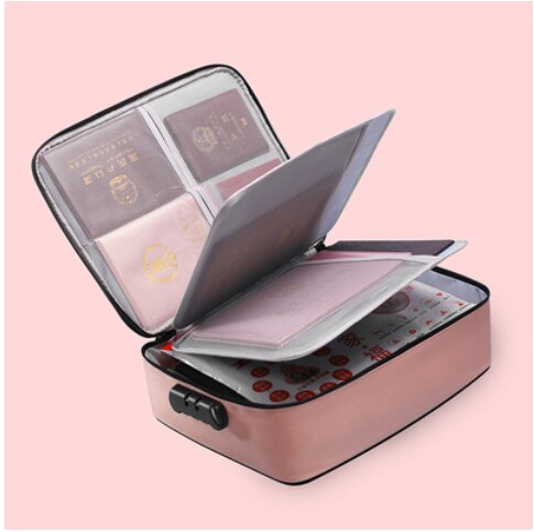 Huishoudelijke Draagbare Multi-layer Document Opslag Pakket Bestand Bestand Grote Capaciteit Multifunctionele Wachtwoord Sorteren Box Travel Case: pink