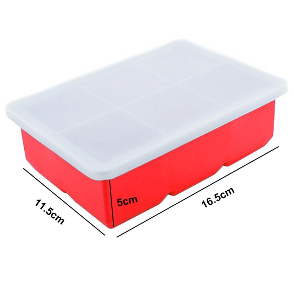 Bandeja cuadrada de silicona para cubitos de hielo de grado alimenticio, contenedor de moldes con tapa, molde congelador grande, suministros para bares y fiestas, 6 rejillas