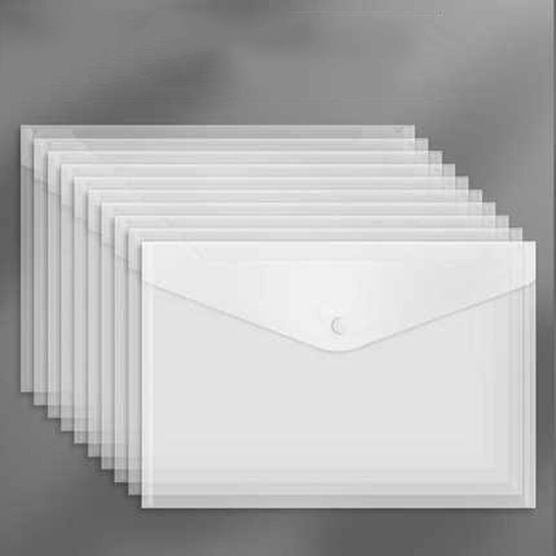10 thickened transparent PP waterproof document envelopes with snap-on document pockets