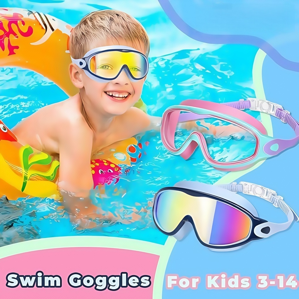 Kids Large Frame Swimming Goggles Colorful Anti-Fog UV380 Protection Clear Vision Goggles for Children And Youth (3-14 Years)