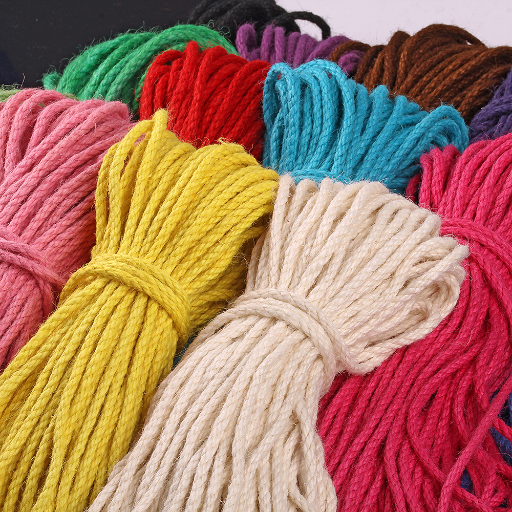 Cuerda de yute Natural de 5mm, cuerda de hilo colorida, cuerdas retorcidas de cáñamo, cuerda de macramé para rascar mascotas, decoración artesanal hecha a mano, 10 yardas