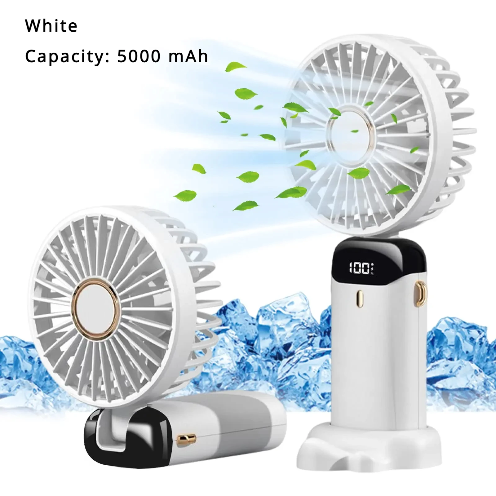 Ventilador Portátil 5000mAh Recargable 90 ° Mini aire acondicionado plegable de 5 velocidades, ventilador pequeño, enfriador de aire con pantalla digital LED: Castaño