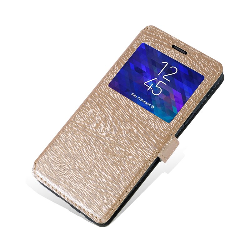 PU Leather Phone Case For Wiko Y82 Flip Case For Wiko Y82 View Window Book Case Soft TPU Silicone Back Cover: Gold