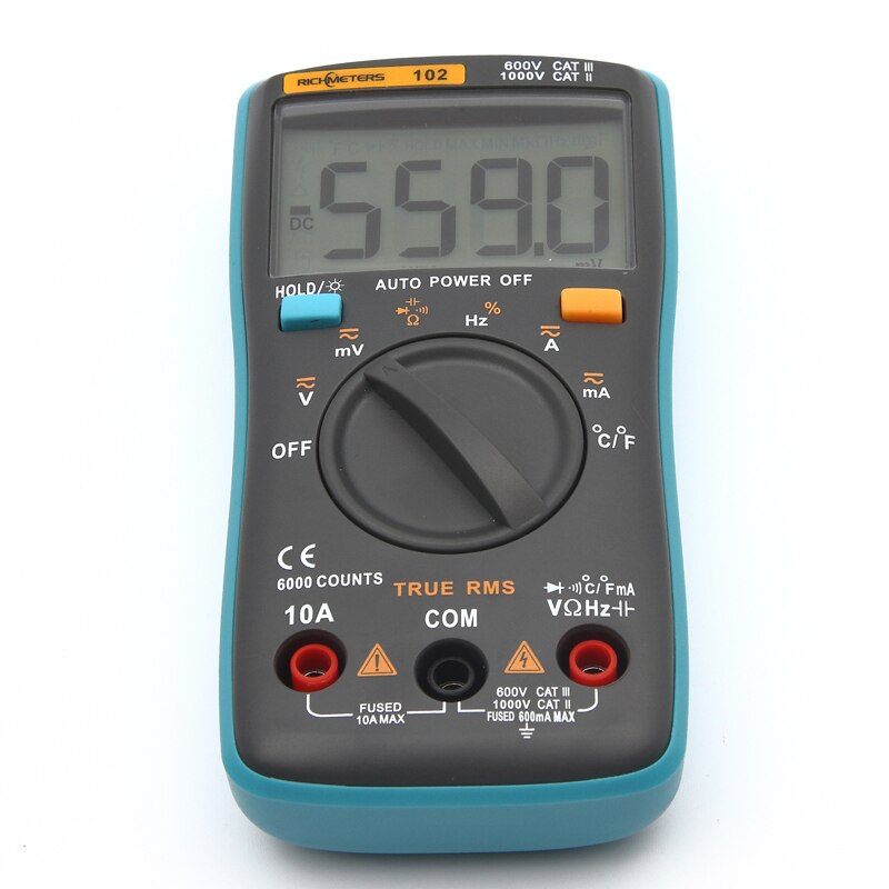 RICHMETERS 102 Multimeter 6000 counts Back light AC/DC Ammeter Voltmeter Ohm Frequency Diode Temperature