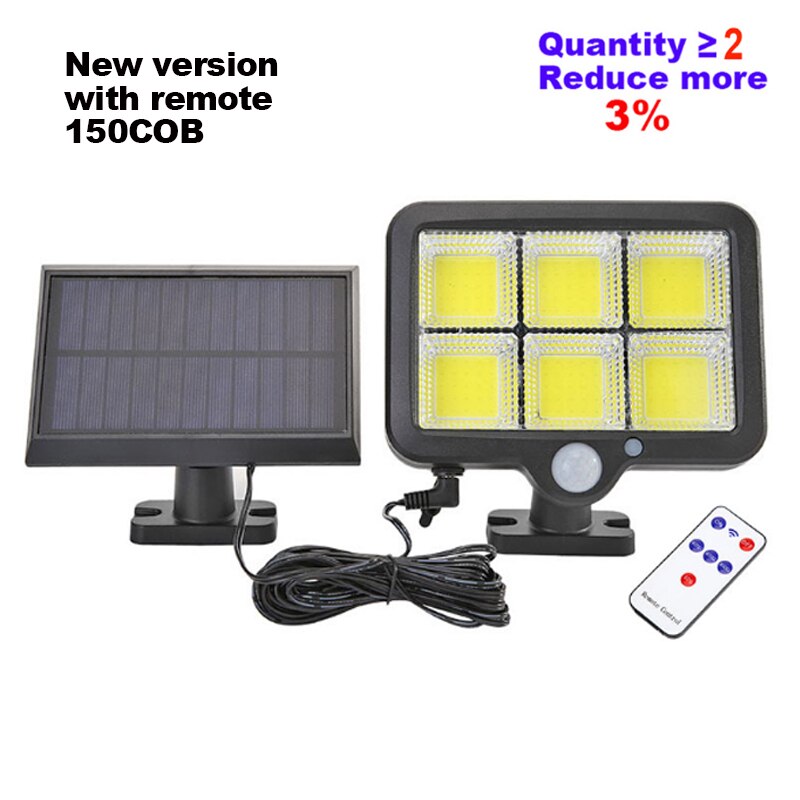 120LED COB Solar Light Outdoor Motion Sensor Wall Light Waterproof Garden Lamp Spotlights Emergency Pathway Street Security Lamp: 150COB with remote