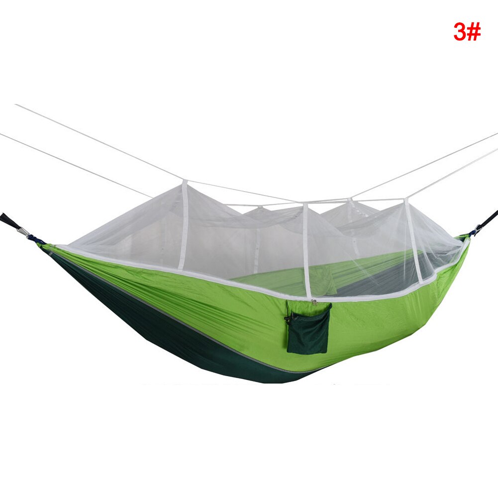 Portable Double Swing Hammock Nylon Bed with Mosquito Net for CampingHiking ED889: dark green