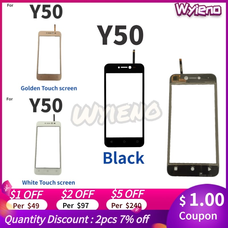 Wyieno Zwart/Wit/Gouden Sensor Screen Voor Wiko Y50 Touch Screen Digitizer Glas Panel Touchpad + Tracking