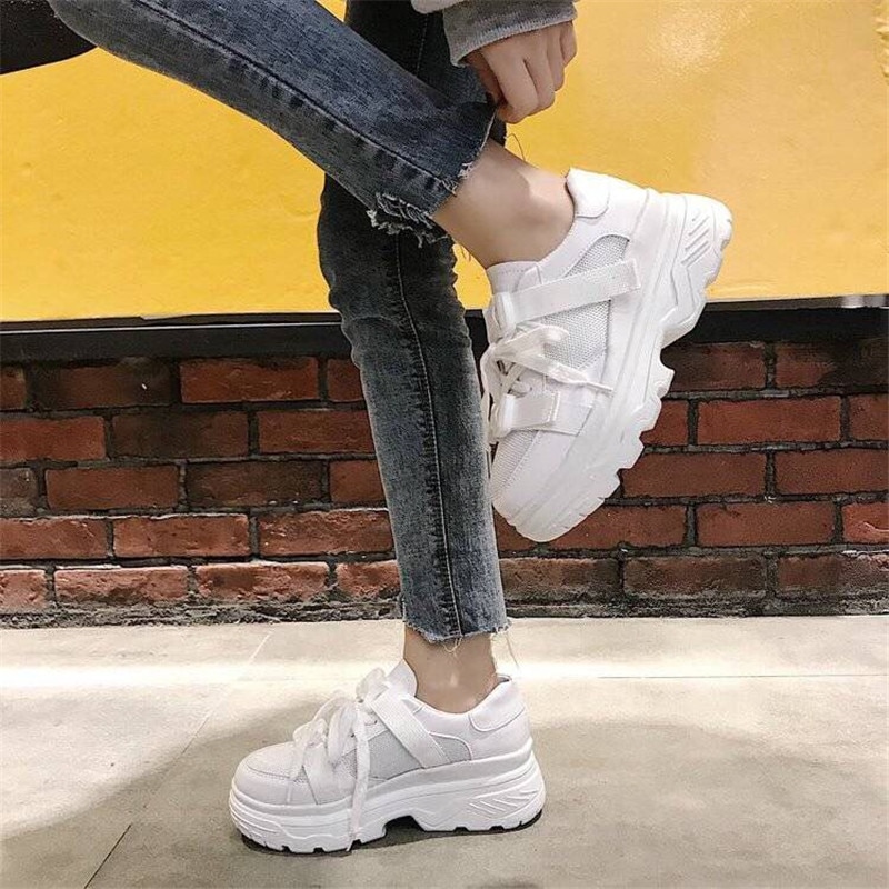 Kvinner joggesko hvitere plattform joggesko dame merke tykk årsakssammenheng sko dame skinn sportssko chaussure femme