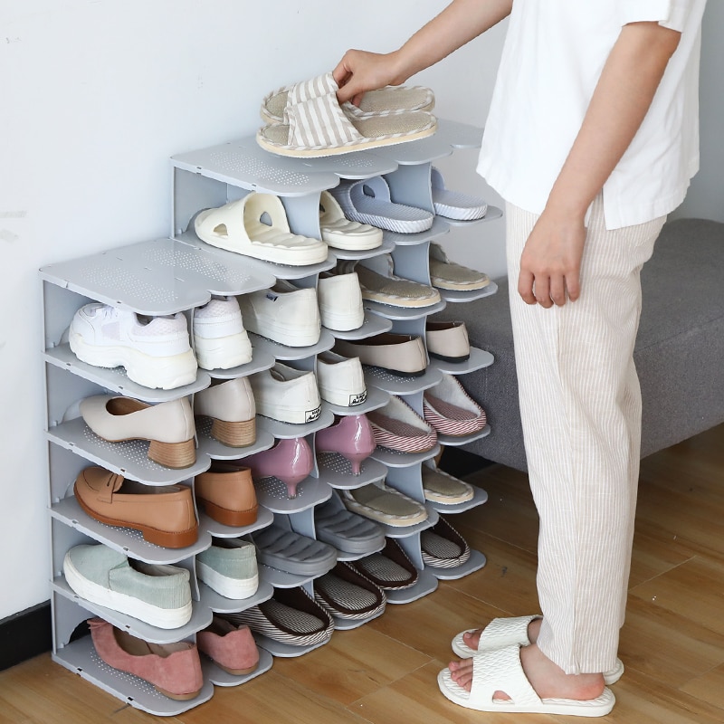 6-Layers Foldable Shoe Hanger Stackable Shoe Shelf Space Saving Wardrobe Storage Rack Shoe Storage Organizer for Closet