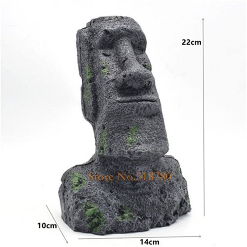 Resin Aquarium Decoration Easter Island Head Statue Egyptian Pharaoh Pyramid Desert Theme Fish Tank Decor: C -22cm H