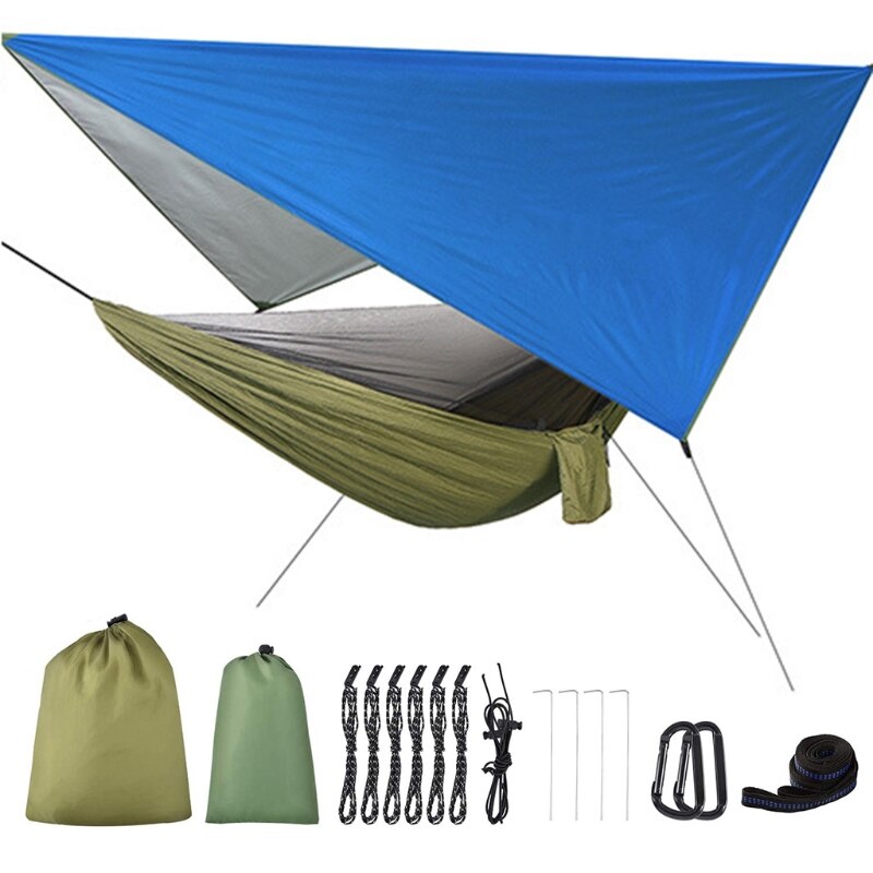 2 in 1 Lightweight Portable Outdoor Camping Hammock Mosquito Net Hammock Tent With Waterproof Canopy Awning Netting Set girls lo: N