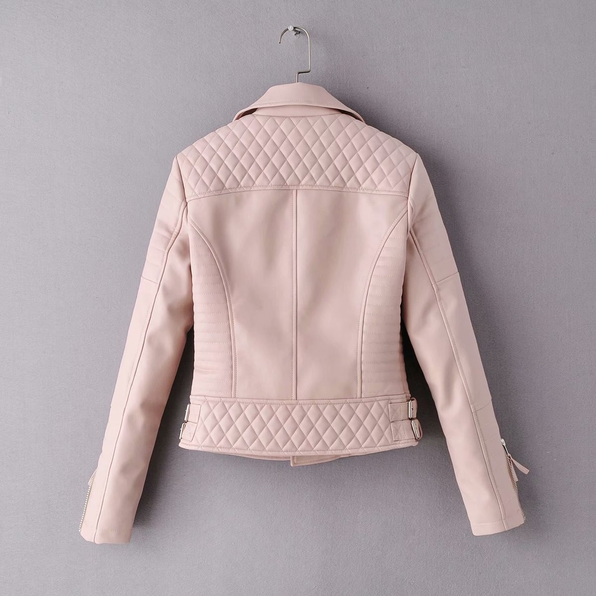 Women's Leather Jacket Motorcycle Autumn Long Sleeve Zipper Soft Faux Leather Jackets White Ladies Female Coats Outerwear