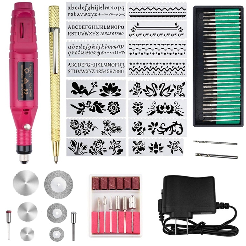 Kit de herramientas de grabado de 70 piezas, bolígrafo de grabado eléctrico multifunción, herramienta rotativa de bricolaje para joyería de vidrio, cerámica, madera, plástico, wit: US Plug