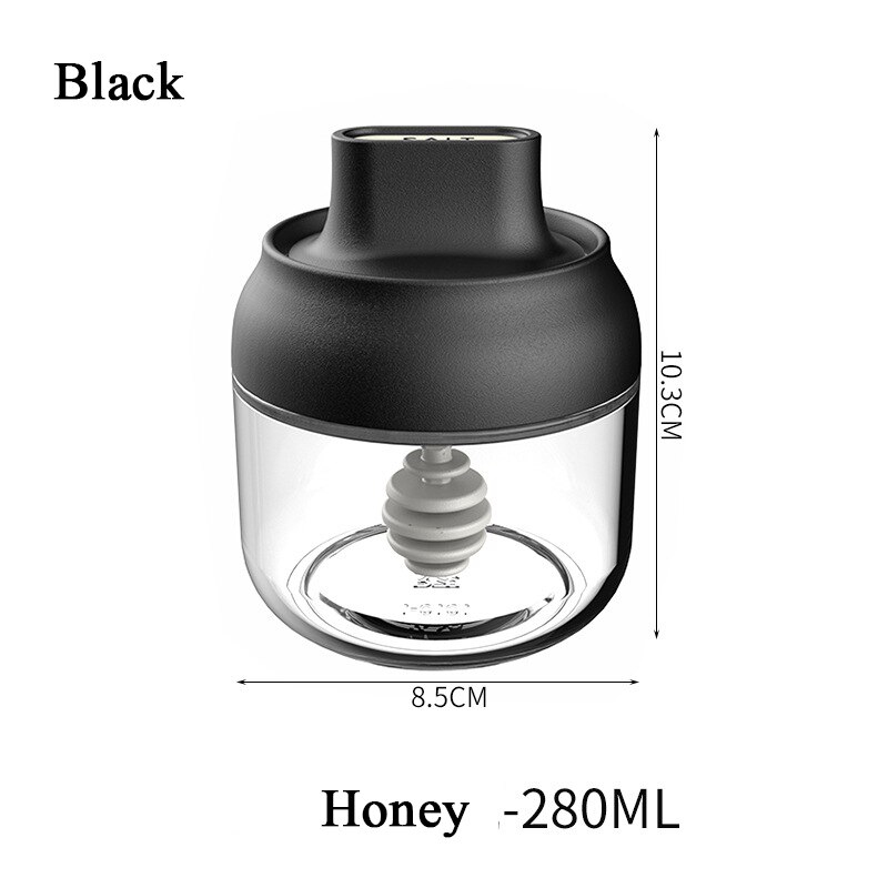 Køkken glas krydderier flasker glas sukker salt honning opbevaring krukke 280ml krydderier opbevaring boks med børste ske låg tilbehør 1pc: Sort-honning