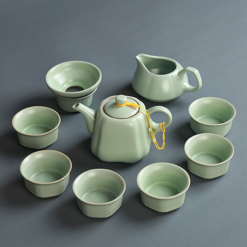Keramische Kung Fu Thee Set Theewaar Theepot Kopje Thee Thee Zetgroep Gaiwan Aardewerk Thee Pot En Cup Set Chinese Thee set Thee Cup Set Van 6: SIFANG