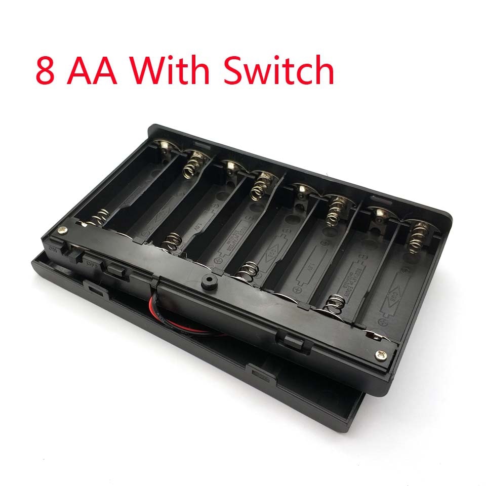 12V 8 AA Batteries Holder Storage Case Plastic 1.5V Battery Case ON/OFF Switch with Cap Wire For 8 X 1.5V AA Batter