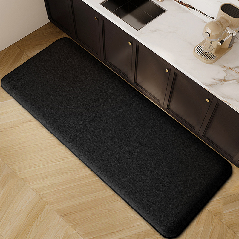 Lange Streifen verdickte Küche wasser- und ölabsorbierende Bodenmatte Flanell rutschfeste schmutzabweisende Fußmatte Eingangstürmatte: 500MMx800MM / Black