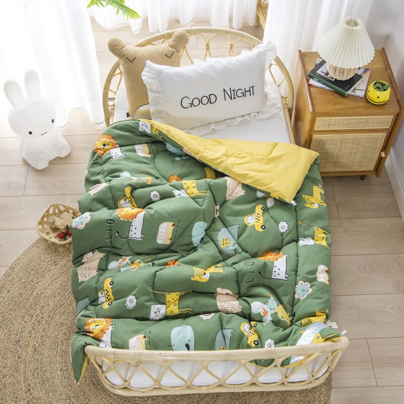 Couette de lit pour bébé 120x150cm, ensemble de literie pour tout-petit, couverture confortable et chaude pour garçons et filles de la maternelle, linge de lit en coton pour enfants: King  jungle - Green