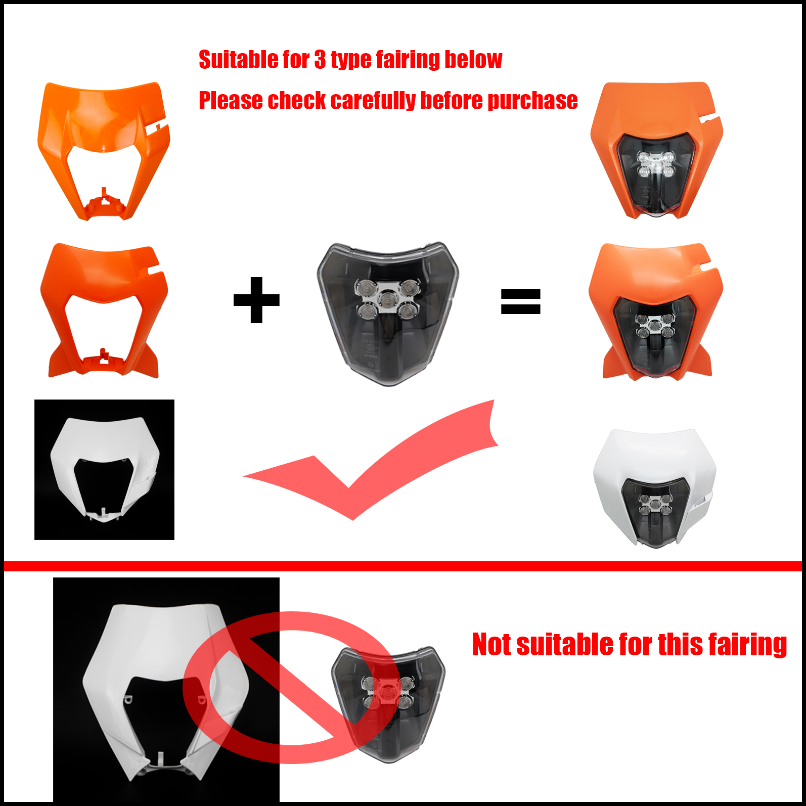 For 690 enduro R LED Headlight Front Lamp Fairing Black Off Road Supermoto Head Light Mask for Six Days EXC EXC-F EXC-W XCF