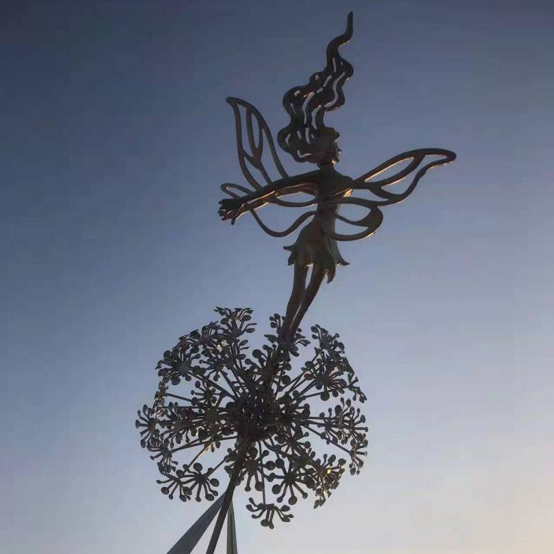 Piquet nickel é de décoration de jardin, pissenlits, elfe en métal, ornement de silhouette pour l'art de la cour, décoration de sculpture de paysage de pelouse: Ivoire