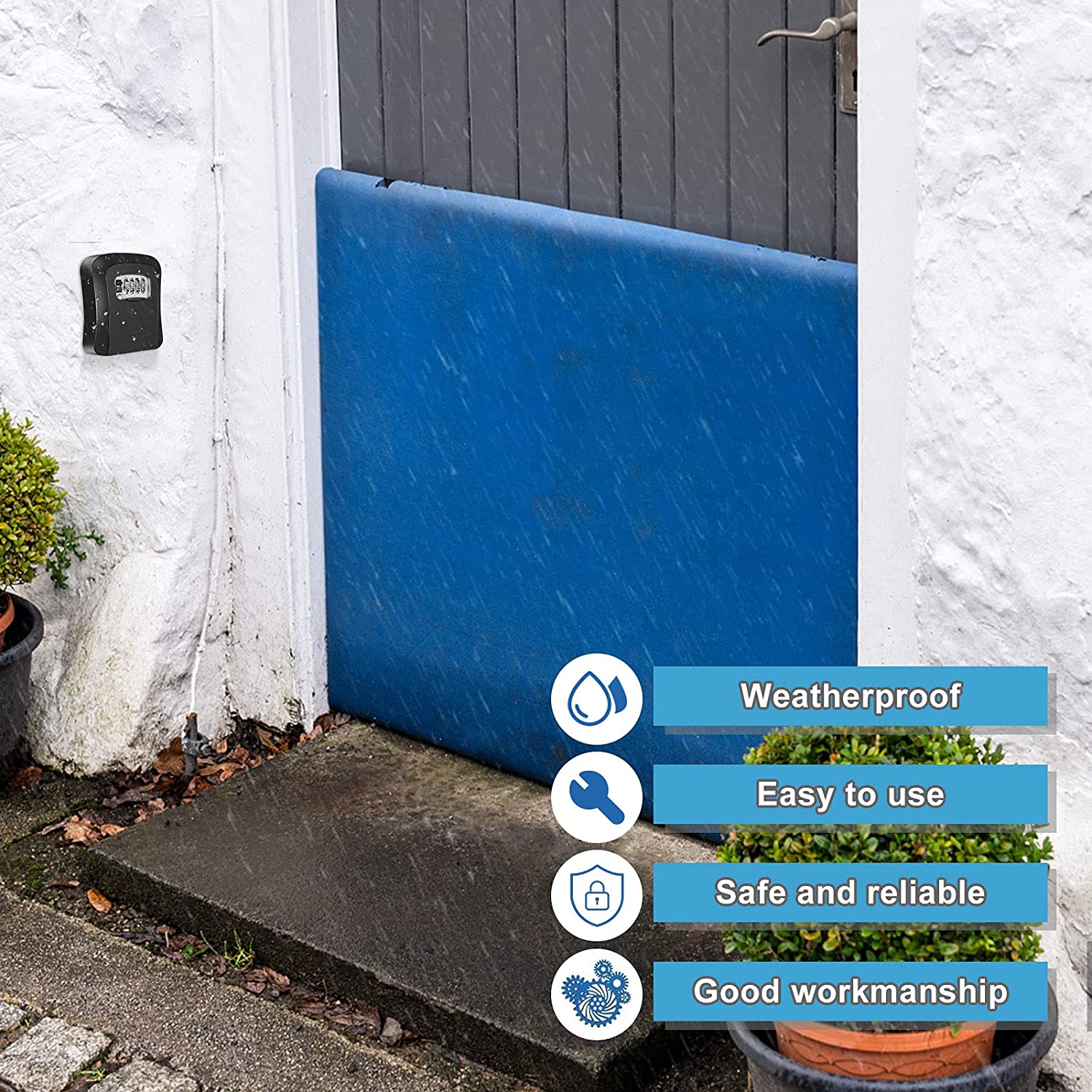 Wall Mounted Key Safe Box Mini Storage Keybox Key Storage Lock Box with 4 Digit Combination Waterproof Cover For Outdoor Use