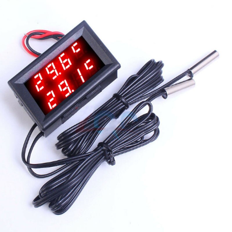 DC4-28V doppio Display a LED termometro digitale metallo impermeabile doppia sonda sensore di temperatura rilevatore Tester Monitor: red red