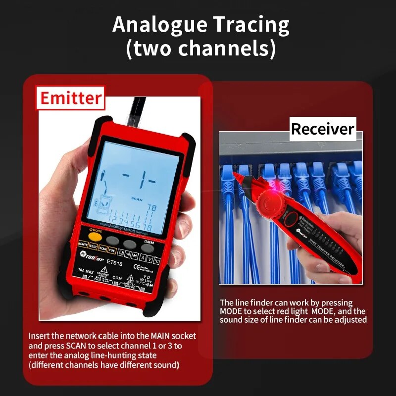 Ai äußern Sammlung Tooltop Netzwerk Kabel Tester Multimeter lan Kabel Verfolgung Poe Prüfung 400m/600m Länge messen Empfindlichkeit