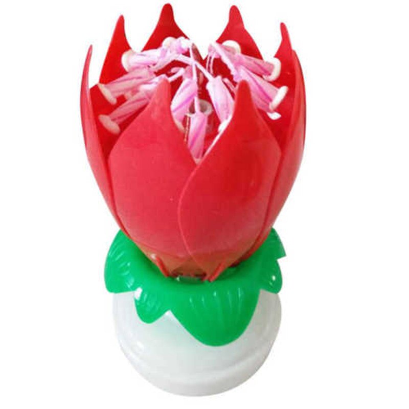 Innovative Party Cake Candle Romantic Happy Birthday Musical Lotus Flower Rotating Candle Musical Candle DIY Cake Decoration: Red