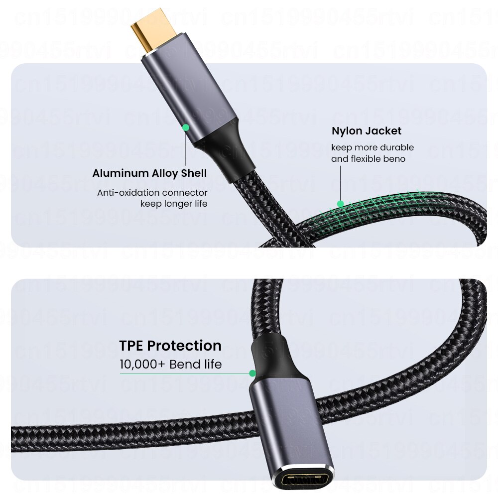5A USB C Male to Female 10Gbps Gen2 USB 3.1 Extension Data Quick Charging Cable Extender Cord For Macbook Laptop Samsung