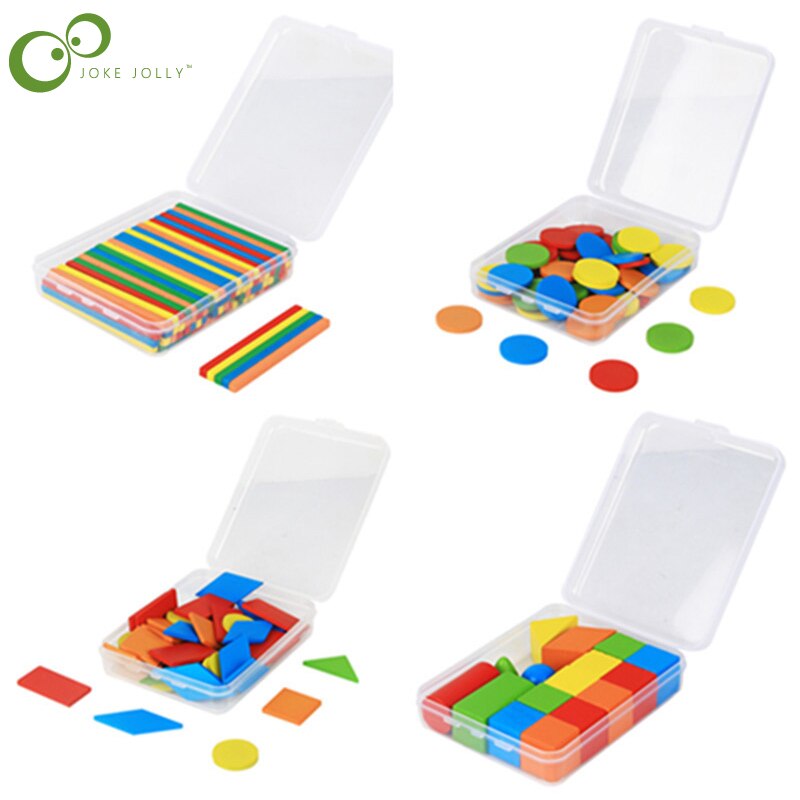 Caja de ayuda para enseñanza de matemáticas, palo de contar de madera, aritmética, figura geométrica, pieza redonda WYW, 100/50 piezas