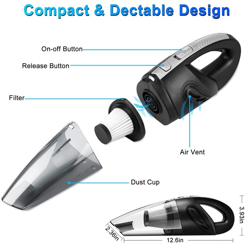 Portable Cordless Handheld Vacuum, Powerful Rechargeable Lightweight Wet/Dry Vacuum Cleaner with Storage Bag