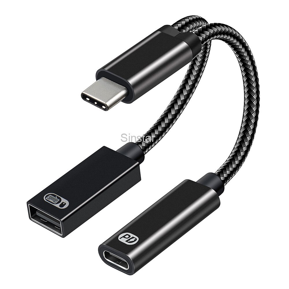 OTG 2 w1 USB C rozdzielacz kabel danych i ładowania dla Google TV dla chromecasta dla Samsung typ C męnarty na USB C OTG adaptery telefoniczne: czarny