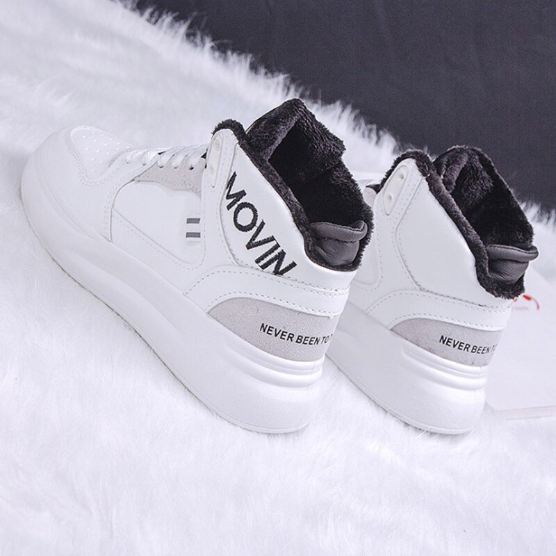 Dames sneakers winter damesschoenen flats platform casual schoenen voor dames comfortabele hoge top warme pluche off white schoenen: Zwarte damesschoenen / 36