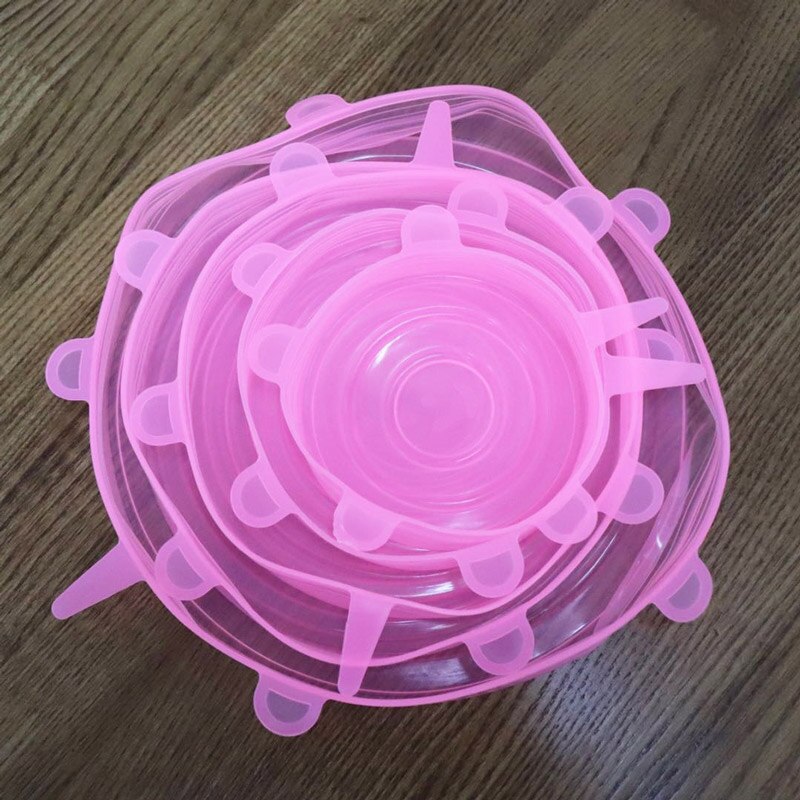 6pc silicone couvercle extensible réutilisable universel silicone bol pot couvercle conservation des aliments couvercle cuisson silicone couvercle accessoires de cuisine: 110g pink 6pcs