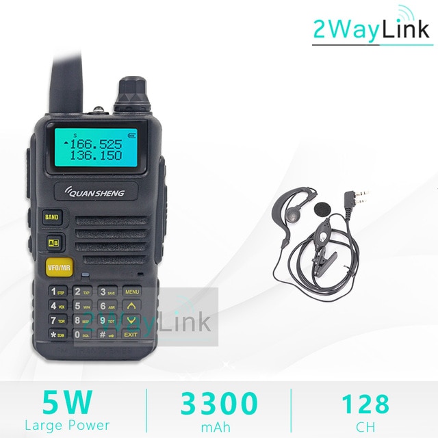 Iluminación led en UV-R50 TG-UV2 Walkie Talkie UV-R50-2 UHF, VHF 5W Radio de dos 3300mAh portátil de iluminación led en UV-R50 (-1) Radio TG-UV50R: Add Headset