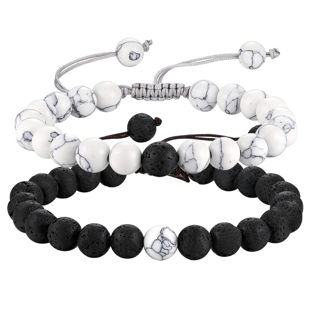 BONISKISS Paare Abstand Armbinde Hand-gewebte Perlen Paar Armbinde für Männer Frauen Einstellbare Charme Strang Schmuck: b