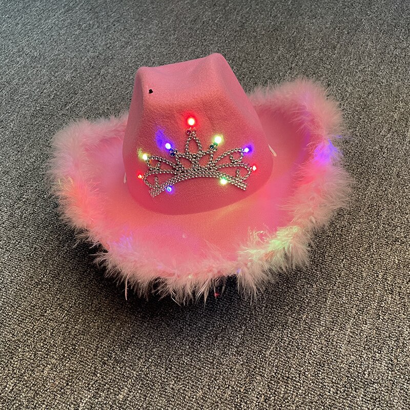 Led Pink Cowboy Cowgirl Hat Western Tiara Cowgirl Hat for Women Girl Tiara Cowgirl Hat Cowboy Cap Costume Party Dress Up